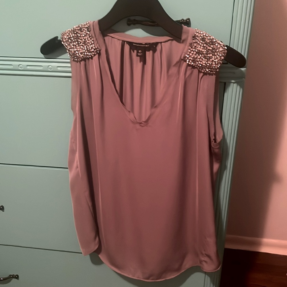Banana Republic rhinestone shoulder grey silky top